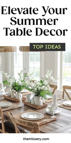 Elevate your summer table decor with fresh greenery and simple, elegant settings. Table Escapes Ideas, Daily Table Decor, Summer Kitchen Table Decor, Intimate Dinner Party Decor, Backyard Dinner Party Table, Kitchen Table Decor Ideas, Outdoor Dining Table Decor, Table Staging, Elegant Place Settings