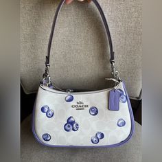 ***Come With Gift Receipt*** Coach Teri Shoulder Bag In Signature Canvas With Blueberry Print Coach Cr292 | Signature Coated Canvas And Smooth Leather | Two Credit Card Slots | Inside Multifunction Pocket | Zip-Top Closure, Fabric Lining | Detachable Handle With 8 1/4" Drop | Detachable Strap With 22 3/4" Drop For Shoulder Or Crossbody Wear | 9 1/2" (L) X 6" (H) X 3" (W)|Style No. Cr292| Coach Teri Shoulder Bag, Blueberry Print, Coach Nolita, Carryall Tote, Signature Canvas, School Fits, Walker Boots, Shoulder Tote Bag, Fit N Flare Dress