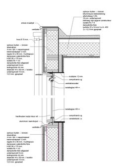 an architectural drawing showing the details of a wall and window frame, with text below it