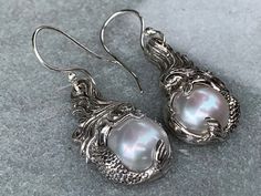 Mermaid White Mabe Pearl Silver Earrings Pearl Silver Earrings, Cinnamon Girl, Silver Mermaid, Earrings Aesthetic, Silver Pearl Earrings, Kailua Kona, Mermaid Earrings, Mermaid Jewelry, Mabe Pearl