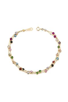 Every day will be colorful and every moment will be colorful with Gold Colorful Round 3 mm Colorful Stone Double Bracelet.  Each color of our gold bracelet with colorful stones, which is colorful like a rainbow, will add different meanings to you and your wrists will always shine with its timeless design.  The size of our bracelet is standard and it is 19-20 cm long.  If it is too long, it can be used hanging between the chains. Our product is 14 carat gold and it is our own production, because Gem Stone Jewelry Design, Elegant Colorful Bracelets For Gifts, Double Bracelet, Stone Properties, Colorful Stones, Colorful Bracelet, Always Shine, Black Beaded Jewelry, Dainty Bracelet