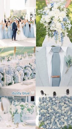 blue and white wedding theme with flowers