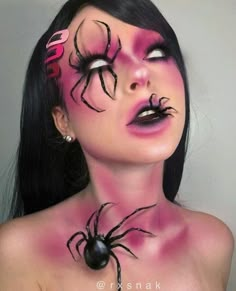 Maquillaje Zombie Arañas Halloween Halloween Spider Makeup, Creative Halloween Makeup, Fantasy Make-up, Make Up Designs, Creepy Makeup