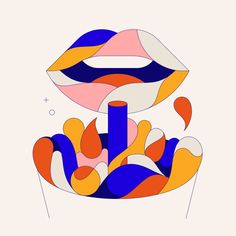 an abstract illustration of lips and lipstick shapes