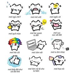 an image of hello kitty stickers with different expressions on it's face and body