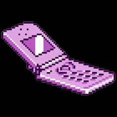 an old cell phone is pixeled in purple