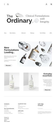 The Ordinary rebranding - Web design landing page - #theordinary #landingpage #webdesign #layout #grid #skincare #skincarewebdesign #website #minimal #whitespace #whitespacedesign #typo #typography Skincare Typography, Minimal Ecommerce Website, Website Cosmetic Design, Website Designs Ideas, Skincare Landing Page Design, Product Photography Website, Cosmetic Website Design Layout, Minimalistic Product Design