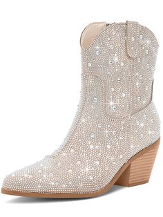 Sparkling Winter Boots With Round Toe, Sparkling Round Toe Boots For Fall, Winter Boots With Rhinestones And Round Toe, Winter Rhinestone Boots With Round Toe, Ankle Cowgirl Boots, Cowgirl Ankle Boots, Square Toe Western Boots, Boot Bling, Glitter Boots