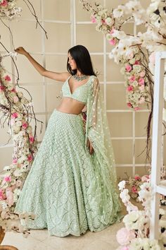 Lehengas – Page 7 – Seema Gujral Green Sequin Lehenga, Sequin Lehenga, Seema Gujral, Seashell Pattern, Simple Lehenga