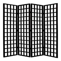 a black and white room divider with squares on the top, one side open