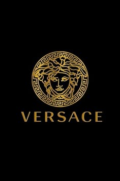 the versa logo on a black background with gold foil and an image of a woman's face