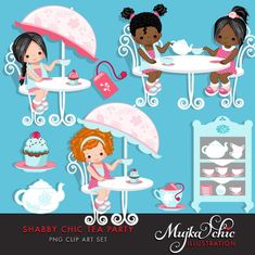 American Girl Tea Party, Shabby Chic Tea Party, Vintage China Cabinets, Shabby Chic Tea, Party Characters, Scrapbooking Set, Card Images