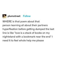 a tweet with the caption'where is that poem about their partners? '