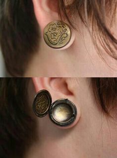 there are two different pictures of the same person wearing earring designs on their ears