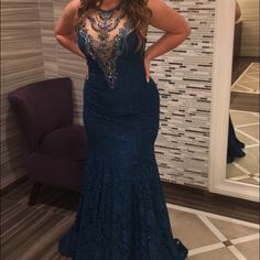 Formal Dress Worn Only Once For An Event In Sept Of This Year. Blue Beaded Floor-length Evening Dress, Colorful Dresses Formal, Wearing Dress, Womens Sizes, Formal Dresses, Women Shopping, Black, Color