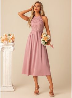 JJ's House No Lace Polyester Midi Halter Spring Summer A-line Yes Pink S Height:5.7ft(174cm) Bust:33.5in(85cm) Waist:26in(66cm) Hips:36in(91cm) Dress. #JJ's House #No #Lace #Polyester #Midi #Halter #Spring #Summer #Aline #Yes #Pink #S #Dress Spring A-line Sleeveless Dress For Bridesmaids, A-line Bridesmaid Midi Dress, Organza Midi Dress, House No, Vacation Dresses, 2024 Collection, A Line, Floral Prints, Midi Dress