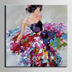 an abstract painting of a woman in a colorful dress