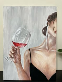 Wine Paintings On Canvas, Dark Feminine Painting, Red Wine Painting, Wine Art Drawing, Painting And Wine, Oil Painting Nature, Painting Of A Woman, Wine And Canvas, Wine Painting