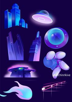 an image of futuristic cityscapes in blue and purple