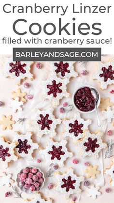 cranberry linzer cookies filled with cranberry sauce