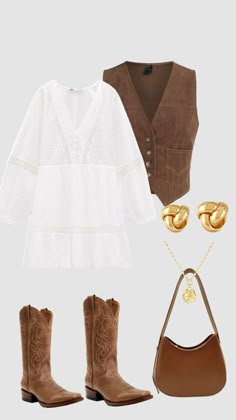 Country Outfits With Brown Boots, Cowboy Boots Outfits Women, Country Concert Outfit With Brown Boots, 90s Southern Fashion, Old Money Cowgirl, Soft Country Outfits, Spring Cowgirl Outfits, Winter Outfits With Cowboy Boots, Outfits With Brown Cowboy Boots