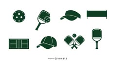 various hats and tennis rackets are depicted in this image, including one with a hat on it