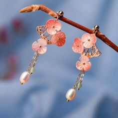 Comfortable, One of Kind. Earrings online shop,|Chinese Traditional|Earrings|Colored Glaze|Female|Pink Simple Pearl Earrings, Earrings To Make, Design Japonais, Kawaii Earrings, Chinese Jewelry, Traditional Earrings, Ginkgo Leaf, Agate Earrings, Alloy Earrings