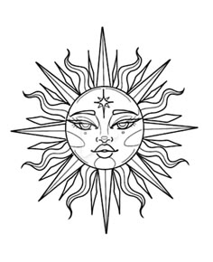 the sun with face drawn in black and white