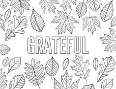 a coloring page with leaves and the words thank