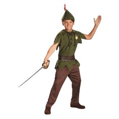 Life will be fun, adventurous and whimsy when you dress up in this classic Peter Pan outfit. This costume features a green tunic, brown pants, brown belt, and hat with faux-feather. Care Instructions: Hand wash cold water with mild soap. Tumble dry low. For best results hang or lay flat to dry. Disney Toddler Costumes, Peter Pan Outfit, Toddler Boy Costumes, Peter Pan Costumes, Peter Pan Costume, Disney Storybook, Peter Pan Disney, Classic Disney Movies, Disney Toddler