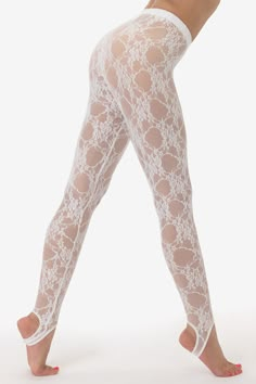 Try subbing out your patterned tights for these durable, floral lace leggings for a similar look to hosiery. These stirrup leggings are made of a nylon/spandex blend to last and make for easy layering. Runs true to size. Made in Los Angeles, Calif. Our experienced sewers earn up to $25 an hour and no less than $16; additionally workers have healthcare benefits for less than $15 per week, a 401k plan, paid sick days, subsidized bus passes and favorable overtime benefits | Floral Lace Stirrup Legg Tokyo Outfits, Nyc Fits, Goth Glam, Stirrup Leggings, Lace Leggings, 401k, Lace Pants, High Fashion Outfits, Patterned Tights