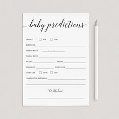 a baby dedication card with a pencil next to it