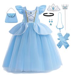 PRICES MAY VARY. Perfect Look: This cinderella costume comes complete with a wand, crown, bag, necklace, pair of earrings, ring, choker, and a pair of gloves, ensuring your little princess has everything she needs to feel like Cinderella Fabric: Made from soft polyester material, this princess cinderella dress ensures maximum comfort for your little kid throughout the day Design: The Cinderella dress features a three-ply tulle and a cozy lining, the back zipper ensures effortless dressing, while the detachable bowknot at the back adds a touch of elegance, and sequin embellishment on the chest adds a magical sparkle Occasion: The blue cinderella dress is perfect for Halloween, carnivals, Christmas, photo shoots, performances and birthday parties, whether costume party or dress up game, this Cinderella Themed Birthday Party, Cinderella Dress Kids, Cinderella Costume Kids, Blue Cinderella Dress, Toddler Princess Costume, Princess Cinderella Dress, Cinderella Dress Costume, Cinderella Dress For Girls, Birthday Party Blue