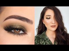 Smokey Olive Green Makeup, Olive Dress Makeup Ideas, Green Shirt Makeup Ideas, Makeup With Olive Green Dress, Smokey Eye Makeup For Hazel Eyes, Olive Dress Makeup, Olive Green Dress Makeup Ideas, Olive Green Dress Makeup, Sage Green Makeup Look Wedding