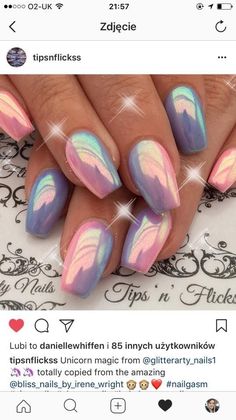 Unicorn Polish Nails, Pink Chrome Nails Designs Ombre, Ombre Unicorn Nails, Unicorn Nail Polish, Chrome Unicorn Nails, Unicorn Color Nails, Pink And Blue Chrome Nails, Summer Chrome Nails Designs, Blue Unicorn Nails