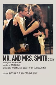 a poster for the movie mr and mrs smith, featuring an image of two people hugging each other