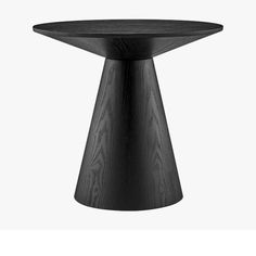 a black table with a wooden top on a white background in the shape of a cone