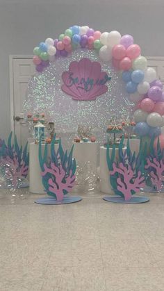 under the sea themed birthday party with balloons and decorations