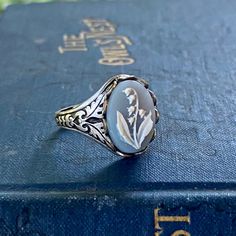 Lily of the Valley Ring | Etsy Academia Jewelry, Lily Necklace, Walmart Jewelry, Victorian Rings, Girly Jewelry, Black Vintage, Jewelry Inspo, Lily Of The Valley, Blue Rings