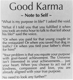 a piece of paper with the words good karma written in black and white on it