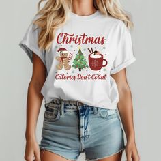 Funny Christmas T-Shirt, Christmas Calories Don't Count T Shirt, Retro Christmas Shirt, Funny Santa Shirt, Christmas Calories Shirt **PRODUCT DETAILS - We select only the finest options in the industry for your custom t-shirts, featuring well-known brands Bella Canvas and Gildan SoftStyle. - Both brands offer unisex sizing and a delightfully soft texture that you'll adore. **Bella Canvas - Crafted with 100% combed cotton or a cotton-polyester blend (90%/10%). - Ring-spun yarns provide an incredibly smooth texture. - Available in a variety of vibrant colors: choose from classic solids or unique heathered shades. **Gildan SoftStyle - Slightly heavier weight (4.5 oz/yd²) for additional warmth. - Ring-spun cotton ensures maximum comfort. - Extensive color selection: find the perfect hue to com Christmas Calories Don't Count, Funny Santa Shirts, Retro Christmas Shirt, Christmas Shirt Funny, Funny Christmas Tshirts, Santa Shirt, Funny Santa, Santa Shirts, Christmas T Shirt