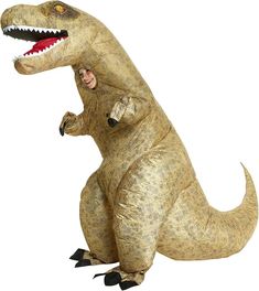 an adult inflatable dinosaur costume standing up