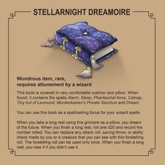 an image of a book that is laying on top of a pillow with the words stellarnight dreammore written below it