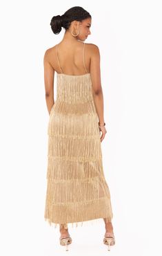 Gatsby Maxi Dress ~ Pink Fringe – Show Me Your Mumu Fringe Show, Elegant Party Dress, Gold Fringe, Cami Nyc, Elegant Party Dresses, Dress Gold, Solid & Striped, Jonathan Simkhai, Gold Rush