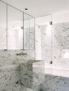 a bathroom with marble walls and flooring