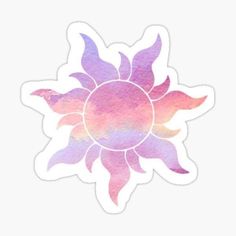 a watercolor sun sticker on a white background with pink and purple colors in the center