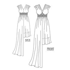 the front and back views of a dress