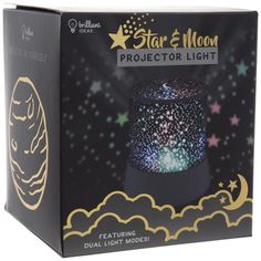 the star and moon projector light is in its box