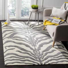 a zebra print rug in a living room