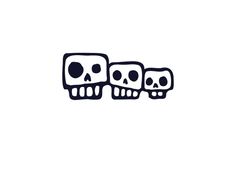 three skulls sitting next to each other on top of a white surface with black ink